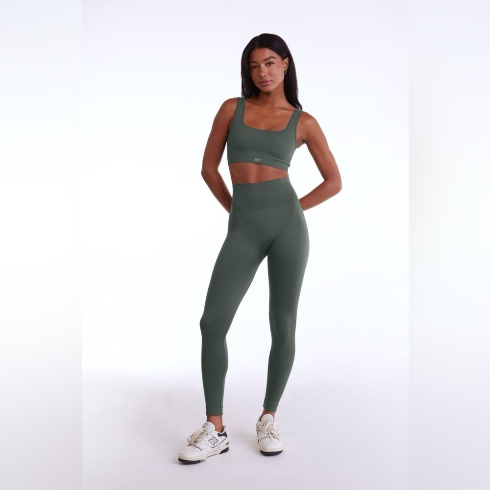 Set Active Sculptflex Leggings Green Size S/M Activewear Athleisure Ribbed - Picture 2 of 10